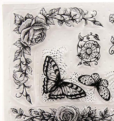 Прозрачни Печати Tikkii Butterfly Цветя за направата на Картички и scrapbooking, 8х8