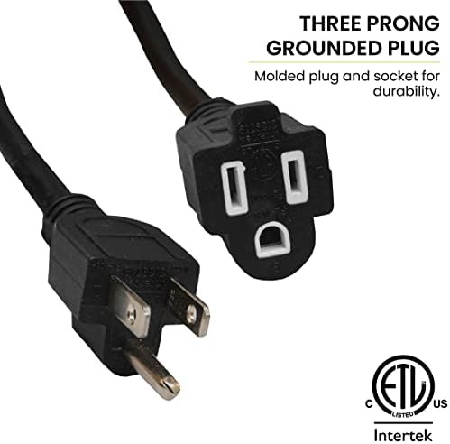 Go Green Power Inc. Удължителен кабел за захранване (GG-13715BK) 16/3 15' SJTW за употреба на открито, Черен,