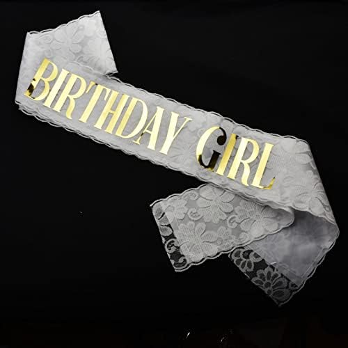 Колан за момичета на рождения Ден на SKJIAYEE с Букви от златно фолио, Двуслойни Бял Дантелен Колан за Рожден