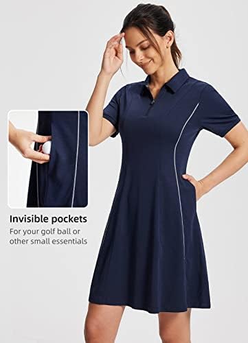 Женствена рокля за голф от Лиоцелла BALEAF, Поло блузи с къс ръкав, Дрехи за Голф, Джобове с Дължина до коляно,