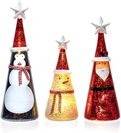 Red Co. 11, 9,5, 8 Светещи Стъклени Коледни игри на Фигурки, Комплект от 3 теми – Снежен човек, Дядо коледа, Penguin