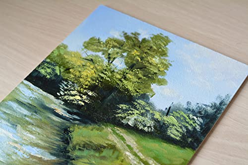 Оригиналната Пейзаж живопис с маслени бои /Дървета/Езера/Билки/Летен пейзаж/Фигура в лентата от гессоборда 7