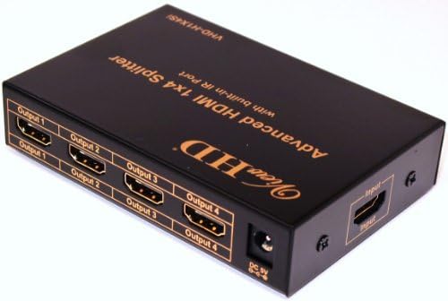 ViewHD 4-портов сплитер HDMI 1x4 дървен материал с 3D захранването на Версия 1.3, сертифициран за Full HD 1080P