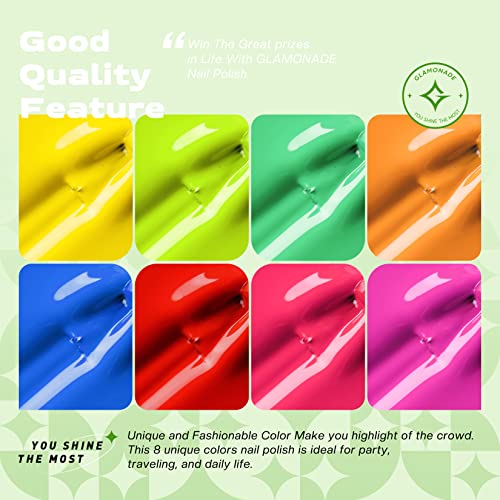Комплект Лакове за нокти Glamonade, Цветен Комплект Лакове за нокти-0,24 грама, 8 Цвята, Нетоксичен Лак за Нокти