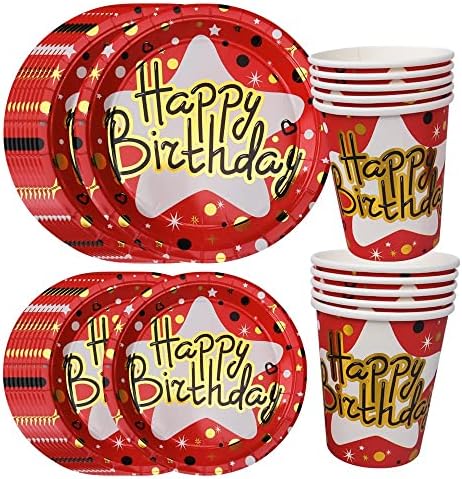 Комплект съдове за готвене HAIMAI, Книжен Прибори Happy Birthday Включва Чинии, Комплект чаши и Чинии с топла като пробиване на тема Рожден Ден, Аксесоари за рождения Ден на 30