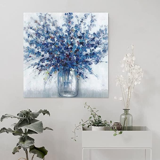 Синя Абстрактна Стенни Художествена Ваза за цветя, Ретро Селска къща, на Бял Фон, Плакати, Стенни Художествена