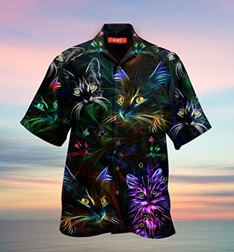 Светещ хавайска риза Cat 3D, хавайска риза за мъже, жени, Хавайска риза за мъже, жени, Мека и удобна за 4 сезона,