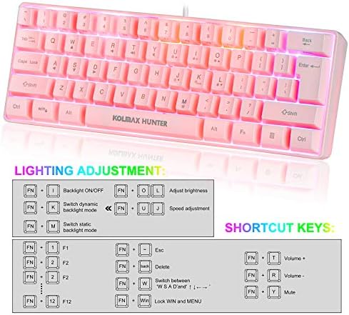 Детска клавиатура 60% RGB, Жичен Детска клавиатура с подсветка 61 клавишите RGB /Офис Мини-клавиатура за PC