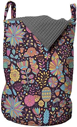Цвете чанта за дрехи Ambesonne, Пъстър Цветен Дизайн в стил Почерк на Тъмен фон с разпръснати точки, Кошница