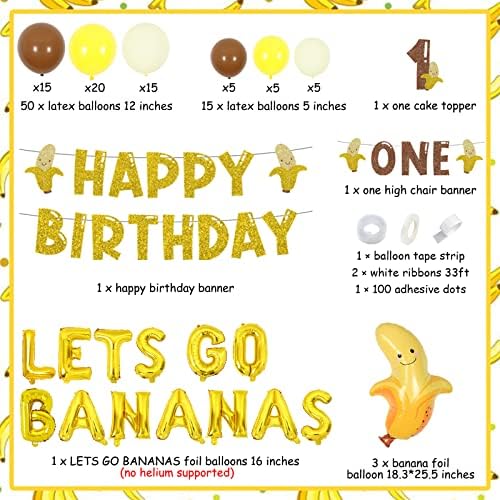 Бананови Украса за рожден Ден, Набор от Жълти Гирлянди от балони на 1-ви Рожден Ден в един банан теми, Банер