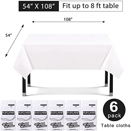 Бялата 6 Опаковки за Еднократна употреба пластмасови покривки Премиум-клас 54 x 108 инча - Найлонови Покривки за партита, за Еднократна употреба Покривка за Правоъгъл?