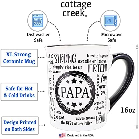 Кафеена Чаша Cottage Creek Papa, Керамични Печатни Чаша Papa на 16 унции, Подаръци за Татко