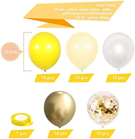 Жълти Топки с конфети от бяло Злато - 60 опаковки 12-инчов Пастельно-Жълт Латексный Балон за партита на тема