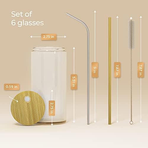 Екологично Чисти бирени кутии с бамбукови капаци и соломинками - Комплект от 6 Стъклени бурканчета с двойни