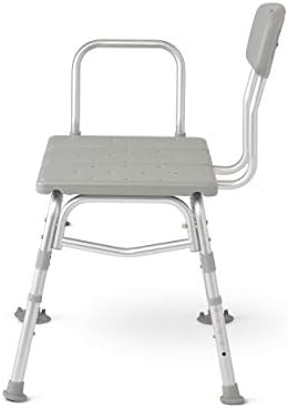 Преносим пейка Medline за баня, за използване като стол за баня или седалка за душ, Здрав, с регулируеми по височина крака, Нескользящие крака, Сива