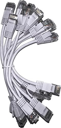 Тънък кабел за Свързване основа cat6a, 550 Mhz, 28AWG, Плътна Мед, 10 x, Бял, 6 инча