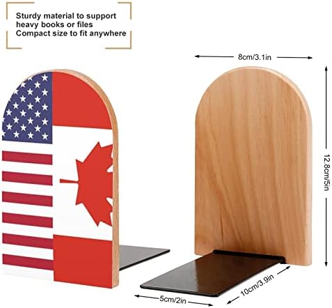 Нескользящие Дървени Поставки за книги с флага на Канада и САЩ, Сверхпрочная Портретно корк за Декоративни Рафтове (1 чифт)