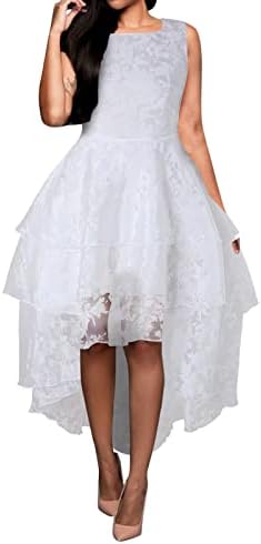 Рокля-риза MIASHUI с рюшами, дамско дантелено сетчатое рокля на шаферка с цветен модел, празнична рокля Hi-Lo