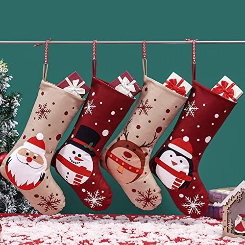 Декоративни коледни Елхи Отгоре Стъкло, Коледни Украси Окачване Печат на Коледни Чорапи Подарък Пакет Коледно