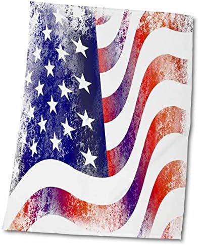 3dRose Florene Гръндж - Изображение развевающегося американския флаг в стил гръндж - Кърпи (twl-234480-1)