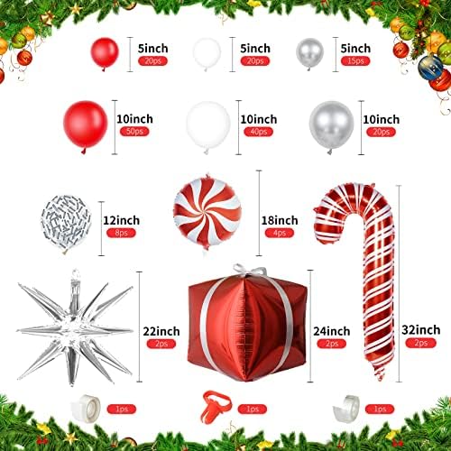 Набор от Коледното Венец във вид на Арка от Балони, JOGAMS 183 Опаковане на Коледни Балони с Червено-Бели метални