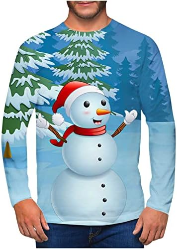 Мъжки Коледни Блузи, Модни Ежедневни Тениски с 3D Принтом Снежен човек, Тениски с Дълъг Ръкав за Мъже, Графична