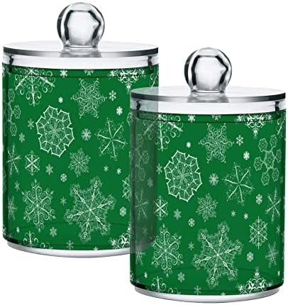 ALAZA 2 Опаковки Qtip Притежателя Диспенсер Коледен Зелен Фон с Снежинками Органайзер за Баня Кутийки за Памучни