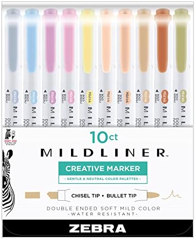 Набор от двустранни маркери Zebra Pen Mildliner, Дюзи-длето и маркер накрайници, Различни неутрални и деликатни