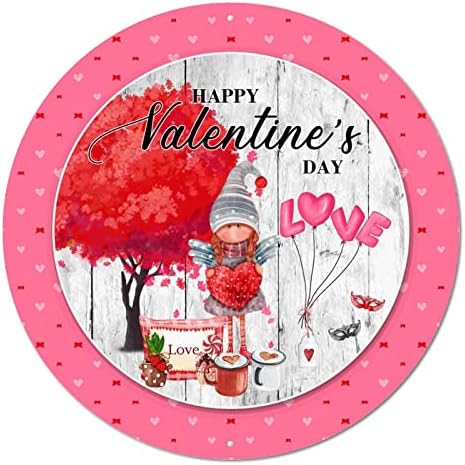 Кръгла Метална Табела С Деня на Свети Валентин Цветни Джуджета И Балони Любов Класическа Стенни Табела на Кръчмата