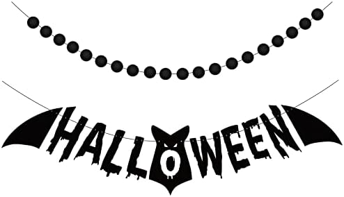 Летящи прилепи Хелоуин Банер Прилеп Венец с Черен Вълнен Фетровым Топка Венец прилепи Декор Хелоуин Венец за