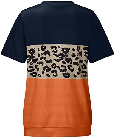 Пуловер с Леопардовым Принтом и цветни Шевове, Дамски Блузи, широки Панталони Тениски С Къс Ръкав, Дамски Тениски с кръгло деколте