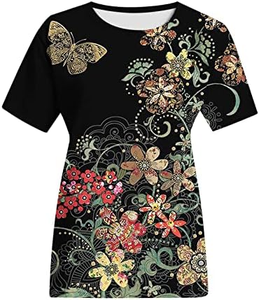Дамски Блузи, Ризи, с кръгло деколте и Къс ръкав, Свободна Ежедневни Тениска, Модерна Туника С Цветна Пеперуда,