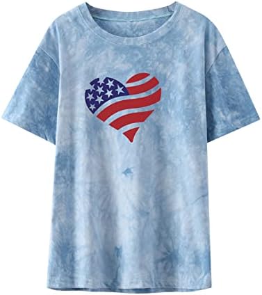 Тениски на Деня на Независимостта на 4 юли, Дамски Тениски с Принтом Американски Флаг във формата на Сърце,