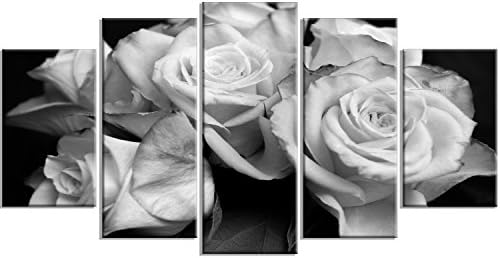 Designart Букет от рози, Черно-бяла-Цветен Принт на платно-60x32 5 бр.-PT9986-373, 60X32-5 Панели с форма на диамант