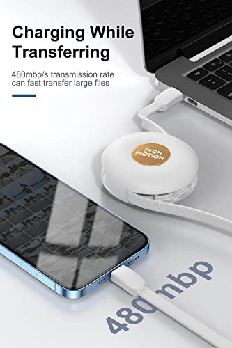 Магнитен прибиращ се кабел за зареждане Tech Motion 3 в 1 - За преместване на захранването 60 W USB-C Type C / Micro USB, съвместим с мобилни телефони и планшетами, 39 инча (черен)