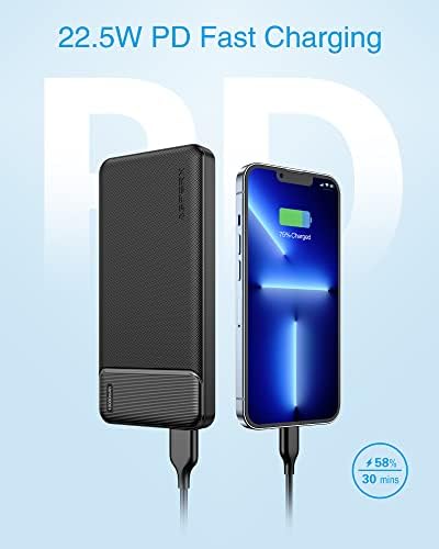 AsperX 2 опаковки 22,5 W Power Bank Бързо зареждане, преносимо зарядно за USB C, с Капацитет от 10 000 mah-Power Bank (черно + синьо)