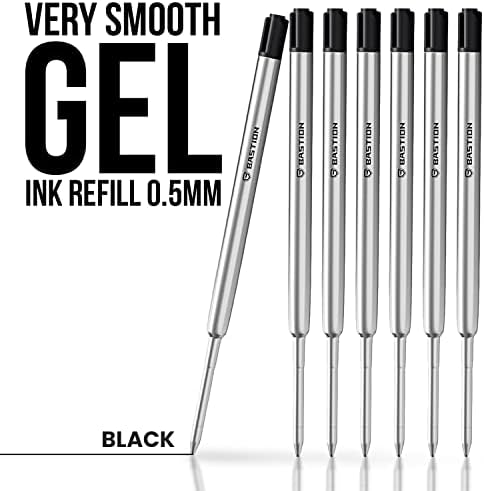 BASTION Aluminum Pen Plus 6 Гелевых Черно Мастило за Презареждане |Луксозна Химикалка Химикалка с Метален Корпус