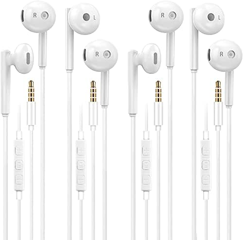 Слушалки, 4 опаковки Качествени слушалки с Жични слушалки-втулки 3,5 мм Кабел втулки с микрофон, Съвместими с iPhone и Android