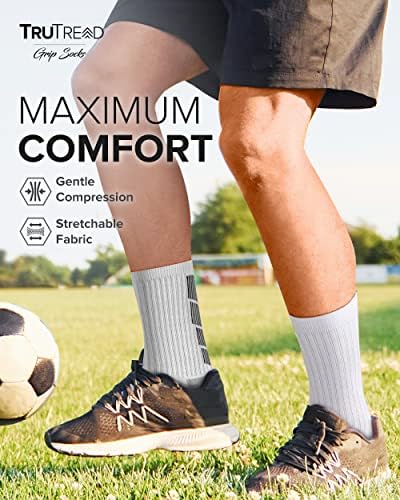 TruTread Нескользящие Футболни чорапи Мъжки | 4 Чифта | Нескользящая дръжка | Футбол Баскетбол-Спорт